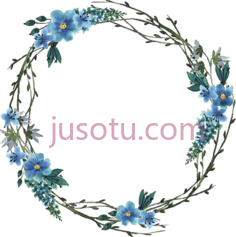 蓝色水彩花环PNG