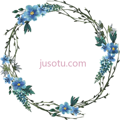 蓝色水彩花环,blue watercolor wreath flower PNG