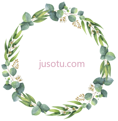 绿叶花环装饰,green leaf wreath decoration and watercolor PNG