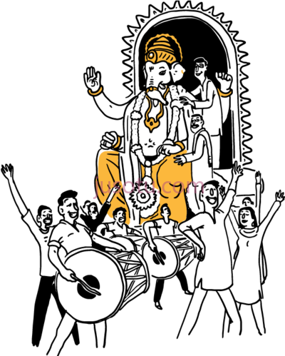 印度教象头神,ganesha ganpati painting PNG