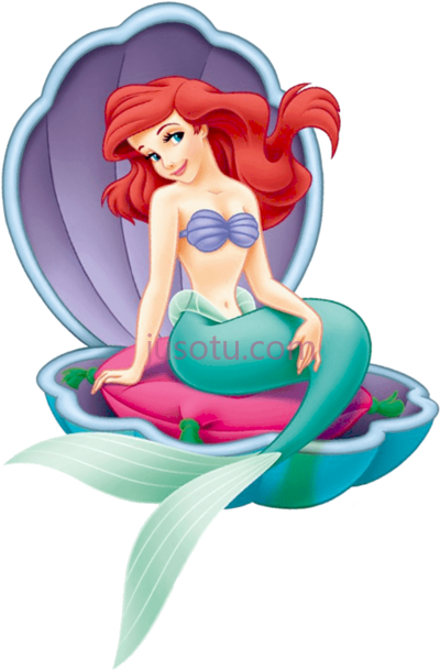小美人鱼,little mermaid sitting on shell PNG