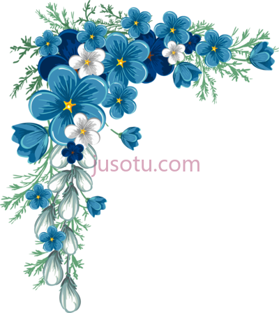 蓝色花,beautiful corner layout flower blue border PNG