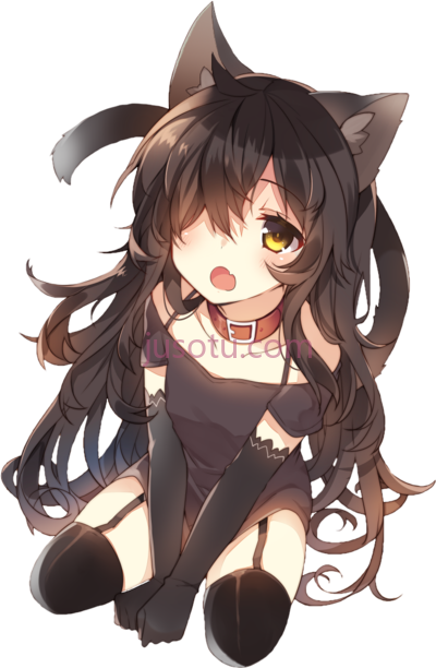 女孩,anime cat girl black hair PNG