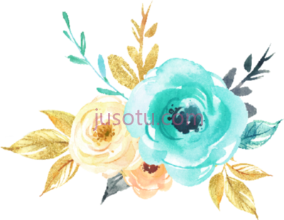 青色水彩花,teal watercolor flowers PNG