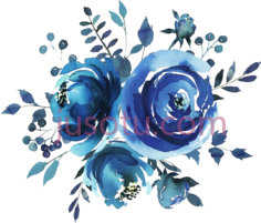 蓝色水彩花PNG