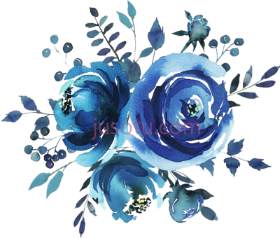 蓝色水彩花,blue watercolor flowers PNG