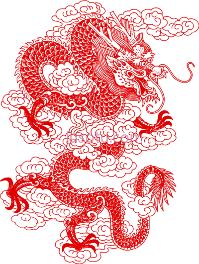 龙剪纸,chinese asian dragon papercut outline PNG